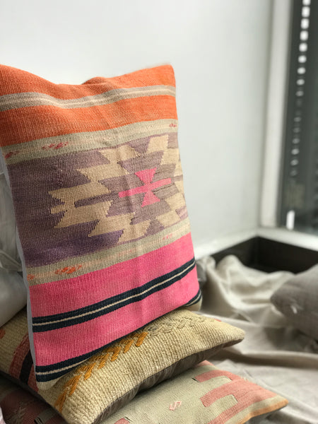 Bohemian pillow case, fun modern design. Geometric art. Vintage Turkish Kilim. Ethnic, Aztec.