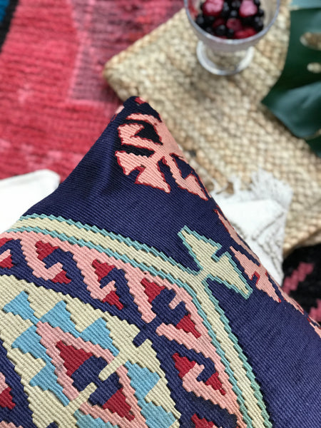 Bohemian pillow case, bold pattern design. Unique colours, modern home decor. Vintage Turkish Kilim. Ethnic, Aztec.