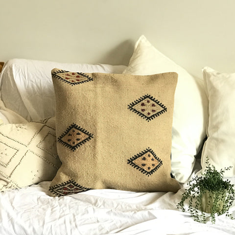 Modern home decor. Kilim pillow case, bohemian cushion cover. Ethnic embroidery, minimal style. 