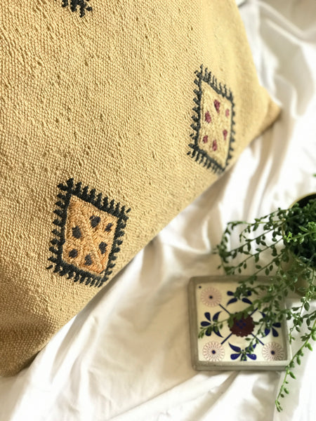 High end Modern home decor. Kilim pillow case, cushion cover. Ethnic embroidery, minimal style. 