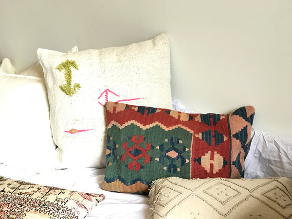 Bohemian pillow case, fun modern design. Geometric art. Vintage Turkish Kilim. Ethnic, Aztec.